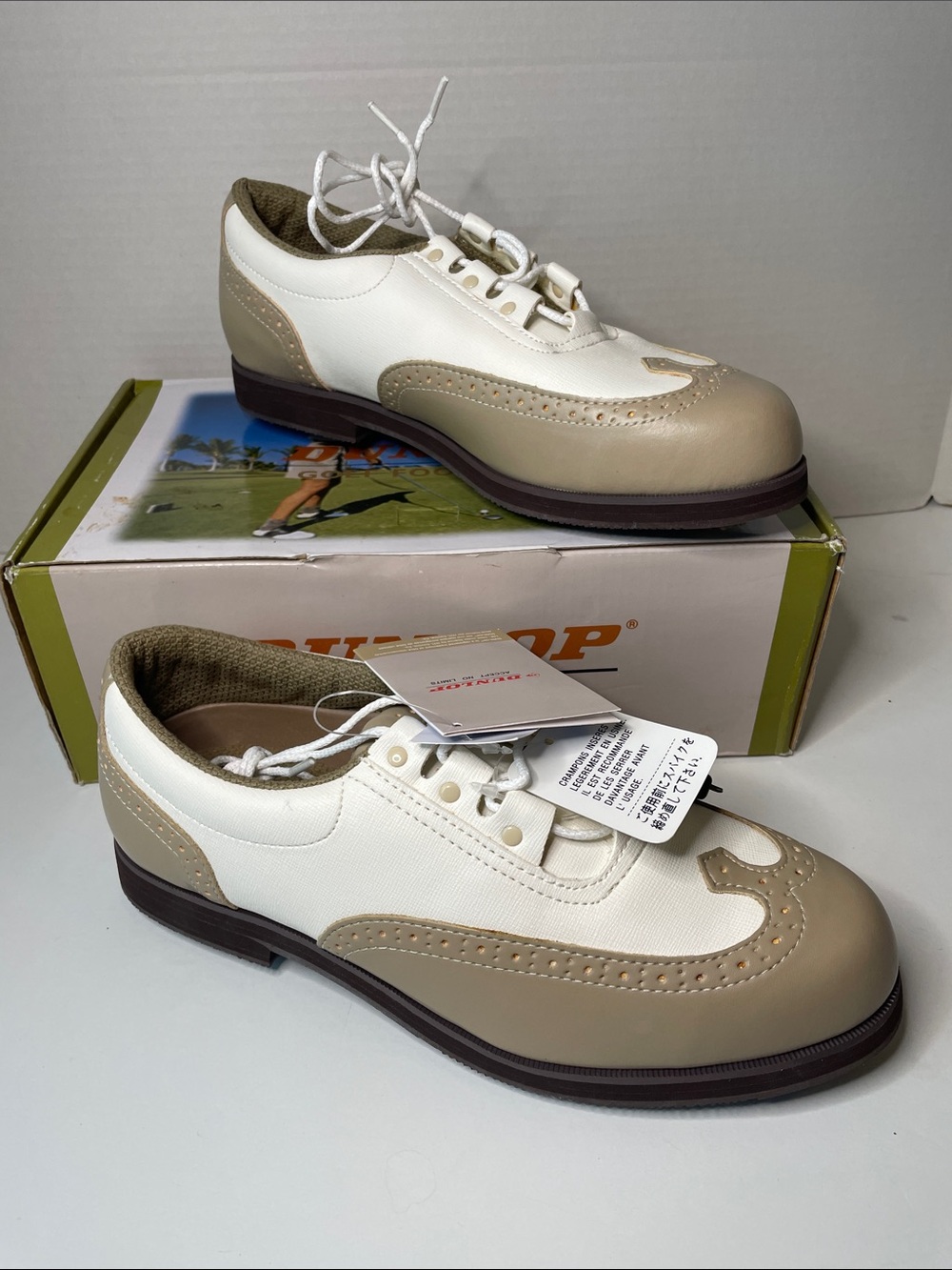 Dunlop Women's  Size 9 Ivory and Taupe Golf Shoes Wing Tip NWT